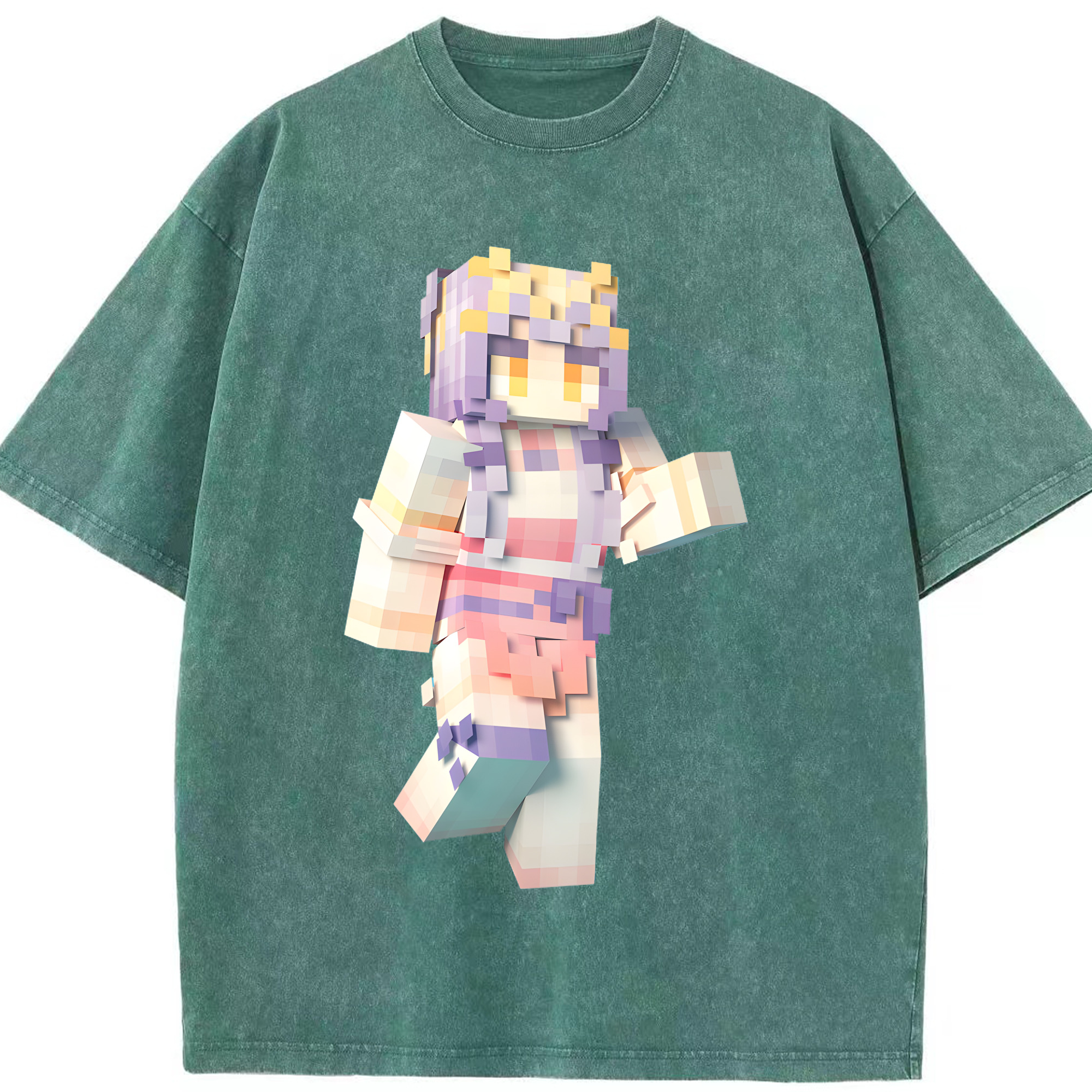 （画像用） マインクラフト ブロックの世界 Minecraft MC Block world 綿100% ヴィンテージ風 半袖Tシャツ（フロントプリント）